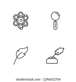Linear Atomic, Quill, Zoom, Quill Vector Illustration Of 4 outline Icons. Editable Pack Of Atomic, Quill, Zoom, Quill