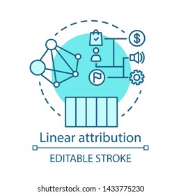 Linear attribution blue concept icon. Multi-touch attribution model idea thin line illustration. Attribution modeling type. Marketing campaign analyze. Vector isolated outline drawing. Editable stroke