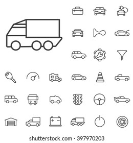 Linear auto icons set. Universal auto icon to use in web and mobile UI, auto basic UI elements set