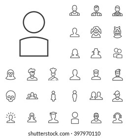 Linear avatar icons set. Universal avatar icon to use in web and mobile UI, avatar basic UI elements set