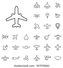 Linear aviation icons set. Universal aviation icon to use in web and mobile UI, aviation basic UI elements set