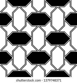 Linear backdrop. Mosaics wallpaper. Stars, hexagons ornament.Digital paper, textile print, web design.Seamless pattern. Ethnic motif. Figures background. Vector