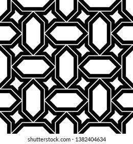 Linear backdrop.Stars, hexagons ornament. Mosaics wallpaper. Figures background. Digital paper, textile print, web design.Seamless pattern. Ethnic motif. Vector