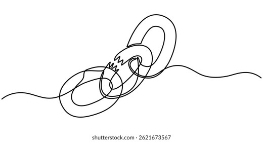  Linear background of chain. One continuous line drawing of a chain. Vector illustration. Chain icon isolated, chain continuous one line drawing.