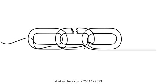  Linear background of chain. One continuous line drawing of a chain. Vector illustration. Chain icon isolated, chain continuous one line drawing.