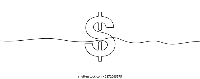 Linear background of dollar sign. One continuous line drawing of a dollar sign. Vector illustration. Dollar symbol isolated