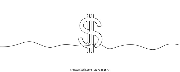 Linear background of dollar sign. One continuous line drawing of a dollar sign. Vector illustration. Dollar symbol isolated