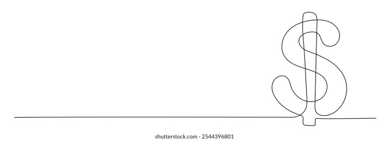 Linear background of dollar sign. One continuous line drawing of a dollar sign. Vector illustration. Dollar symbol isolated