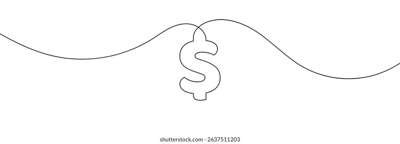 Linear background of dollar sign. One continuous line drawing of a dollar sign. Vector illustration. Dollar symbol isolated . Vector Illustration . EPS 10 . 