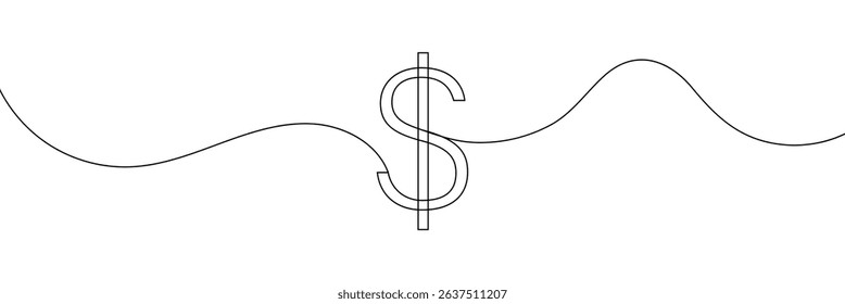 Linear background of dollar sign. One continuous line drawing of a dollar sign. Vector illustration. Dollar symbol isolated . Vector Illustration . EPS 10 . 