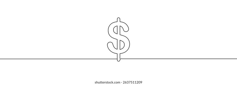 Linear background of dollar sign. One continuous line drawing of a dollar sign. Vector illustration. Dollar symbol isolated . Vector Illustration . EPS 10 . 