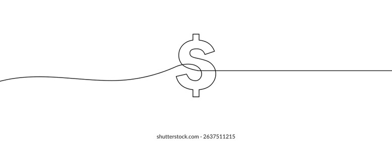 Linear background of dollar sign. One continuous line drawing of a dollar sign. Vector illustration. Dollar symbol isolated . Vector Illustration . EPS 10 . 