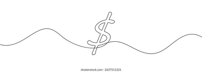 Linear background of dollar sign. One continuous line drawing of a dollar sign. Vector illustration. Dollar symbol isolated . Vector Illustration . EPS 10 . 
