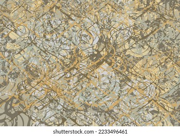 Linear background in golden-gray tonality with floral and butterfly pattern for interior solutions or fabrics. Textured luxury backdrop for fashion trends, wallpaper, prints, business concepts, covers