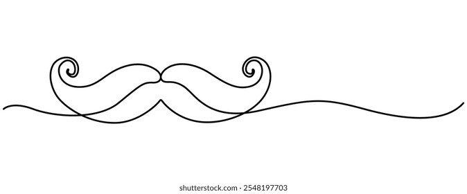 Fundo linear do bigode. Um desenho de linha contínua de um bigode. Ilustração vetorial. Ícone de bigode isolado, Mustache desenhado à mão ícone ilustração, Linha contínua única desenho estilo antigo.