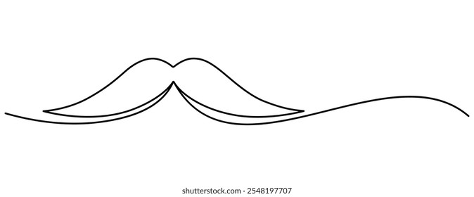 Fundo linear do bigode. Um desenho de linha contínua de um bigode. Ilustração vetorial. Ícone de bigode isolado, Mustache desenhado à mão ícone ilustração, Linha contínua única desenho estilo antigo.