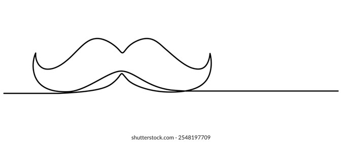 Fundo linear do bigode. Um desenho de linha contínua de um bigode. Ilustração vetorial. Ícone de bigode isolado, Mustache desenhado à mão ícone ilustração, Linha contínua única desenho estilo antigo.