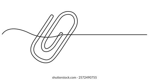 Linear background of paper clip. One continuous line drawing of a paper clip. Vector illustration. Paper clip icon isolated, Sketch,Paper clip, outline pro vector illustration, minimal simple concept.