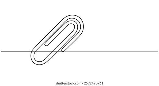 Linear background of paper clip. One continuous line drawing of a paper clip. Vector illustration. Paper clip icon isolated, Sketch,Paper clip, outline pro vector illustration, minimal simple concept.