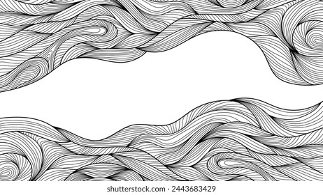 Linear background pattern. Thin abstract black lines on a white background. Vector illustration of wave ornament.