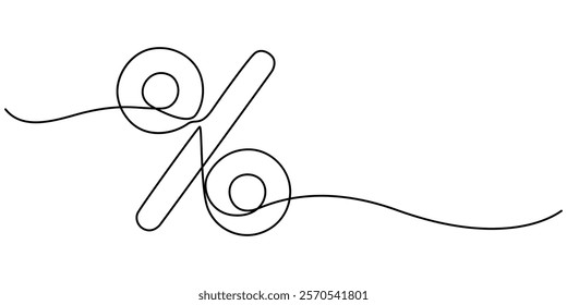 Linear background of percent sign. One continuous line drawing of a percent sign. Vector illustration. Linear percent icon isolated, Continuous one line percent sign. Stock illustration., outline pro.