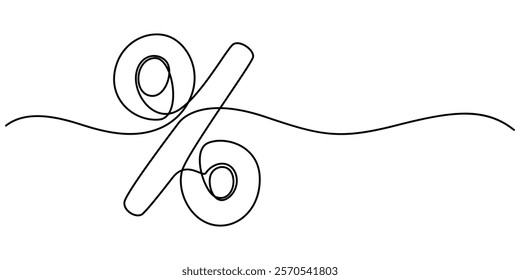 Linear background of percent sign. One continuous line drawing of a percent sign. Vector illustration. Linear percent icon isolated, Continuous one line percent sign. Stock illustration., outline pro.