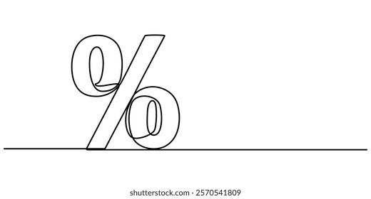 Linear background of percent sign. One continuous line drawing of a percent sign. Vector illustration. Linear percent icon isolated, Continuous one line percent sign. Stock illustration., outline pro.