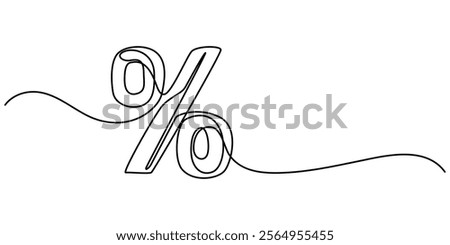 Linear background of percent sign. One continuous line drawing of a percent sign. Vector illustration. Linear percent icon isolated, Continuous one line percent sign. Stock illustration.