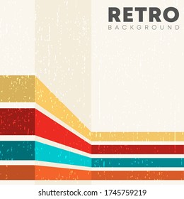 Linear background with retro grunge texture and vintage colored stripes. Vector illustration.