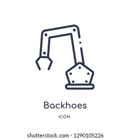 Linear backhoes icon from Construction outline collection. Thin line backhoes vector isolated on white background. backhoes trendy illustration