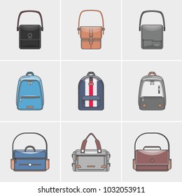 Icono de línea de bolso y mochila lineal con contorno