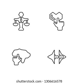 Linear Balance, Brain, Love, Puzzle Vector Illustration Of 4 outline Icons. Editable Pack Of Balance, Brain, Love, Puzzle