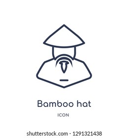 Linear bamboo hat icon from Asian outline collection. Thin line bamboo hat vector isolated on white background. 