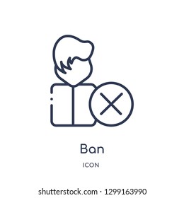 Linear ban icon from Internet security outline collection. Thin line ban icon isolated on white background. ban trendy illustration