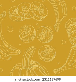 Linear bananas on a dark background. Vector illustration. Suitable for print, social media and backdrops.