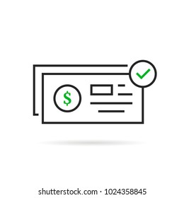 linear bank check icon like payment. flat contour style trend logotype graphic design isolated on white background. concept of abstract banking checkbook template or chequebook and financial transfers