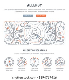 Linear banner of allergy. Vector illustration about the causative agents of allergy.
