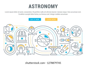 Linear banner of the astronomy. Vector linear icons for web sites and applications.   