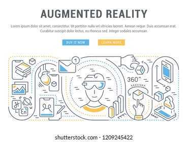 Linear banner of the augmented reality. Vector illustration with flat and isometric elements.