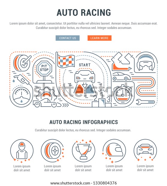 Linear banner of the auto racing. Vector\
linear icons for web sites and applications.  \
