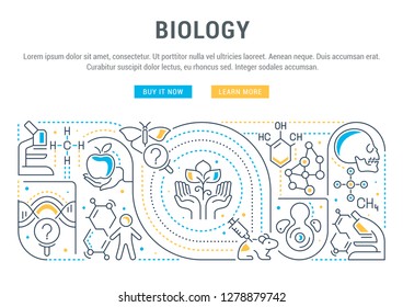 Linear banner of the biology. Vector linear icons for web sites and applications.   