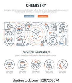 Linear banner of the chemistry. Vector linear icons for web sites and applications.   