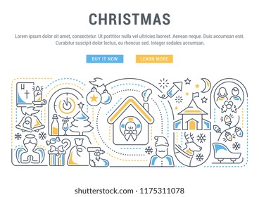 Linear banner of christmas. Vector illustration of new year.