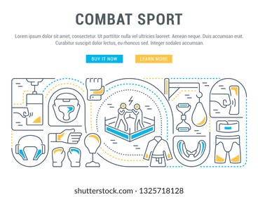 Linear banner of the combat sport. Vector linear icons for web sites and applications.   