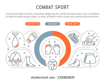 Linear banner of the combat sport. Vector linear icons for web sites and applications.   
