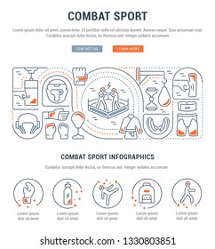 Linear banner of the combat sport. Vector linear icons for web sites and applications.   