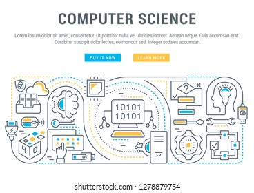 Linear banner of the computer science. Vector linear icons for web sites and applications.   