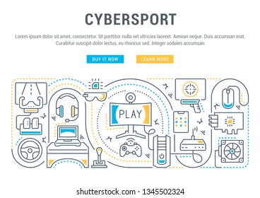 Linear banner of the cybersport. Vector linear icons for web sites and applications.   