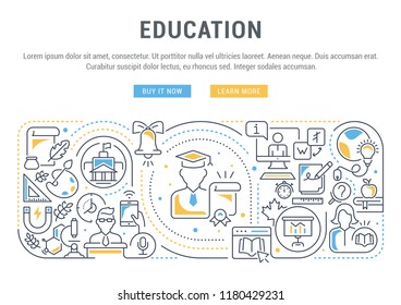 Linear banner of education. Vector illustration of university, school and college.