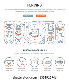 Linear banner of the fencing. Vector linear icons for web sites and applications.   